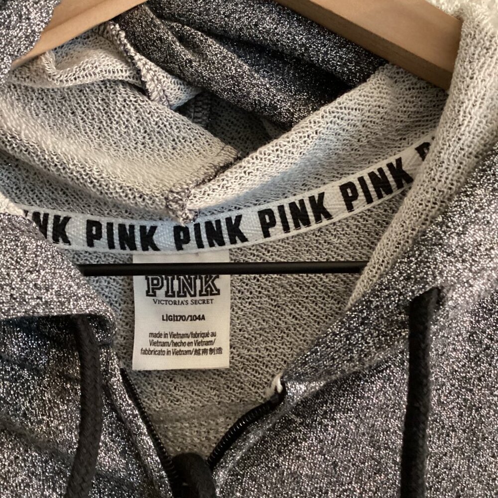 PINK Victoria’s Secret Hoodie Women's Jacket Large – Gray, Sequin Logo, Full Zip - Picture 9 of 9